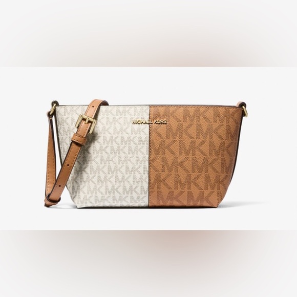 Retail $348- NWT Michael Kors- Jet Set Small Two-Tone Logo Crossbody Bag - Picture 2 of 11